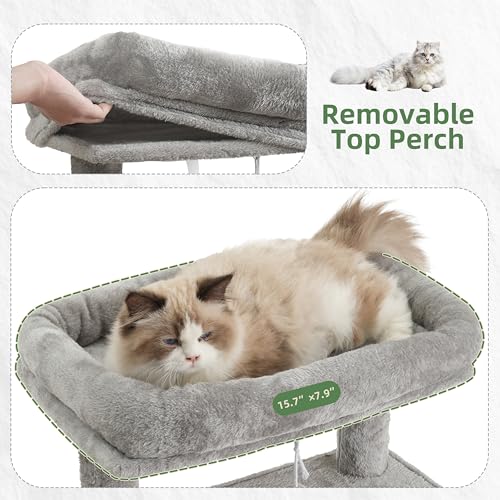Image of Gitelsnour Cat Tree, 43.3'' Cat Tower with Hammock for Kittens GCT004SW | Cat Condo House for Small Indoor Cats, Basket, Scratching Post, Large Platform, Sturdy Steel Tube, Sisal Rope, Light Gray