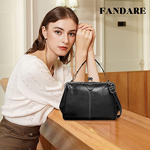 FANDARE Handtaschen Damen Schultertasche Umhängetasche Handy Bag für Frauen PU Leder Wasserdicht Schultertasche Crossbody Messenger Bag Shopper Arbeitstasche Snaps Haspe Schwarz