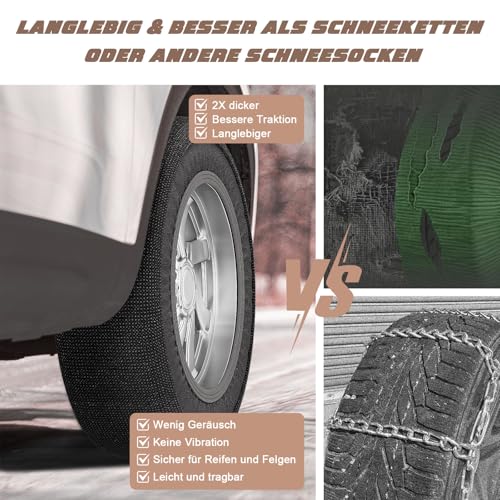 MOONCOOL Schneesocken Auto Textil Schneeketten - Reifensocken Snow Chains for Cars Ultimative Reifenhaftung und -haftung Passend für Reifen, Auto SUV Minivan Pickup, (2er-Set) Extragroß, Schwarz