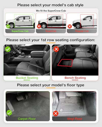 Image of 3W Floor Mats & Front Carpet Fit for 2015-2026 Ford F150 / F-150 Lightning SuperCrew Cab, TPE All Weather Heavy Duty Floor Liner Car Accessories (with Original Folding Under-Seat Storage Box)