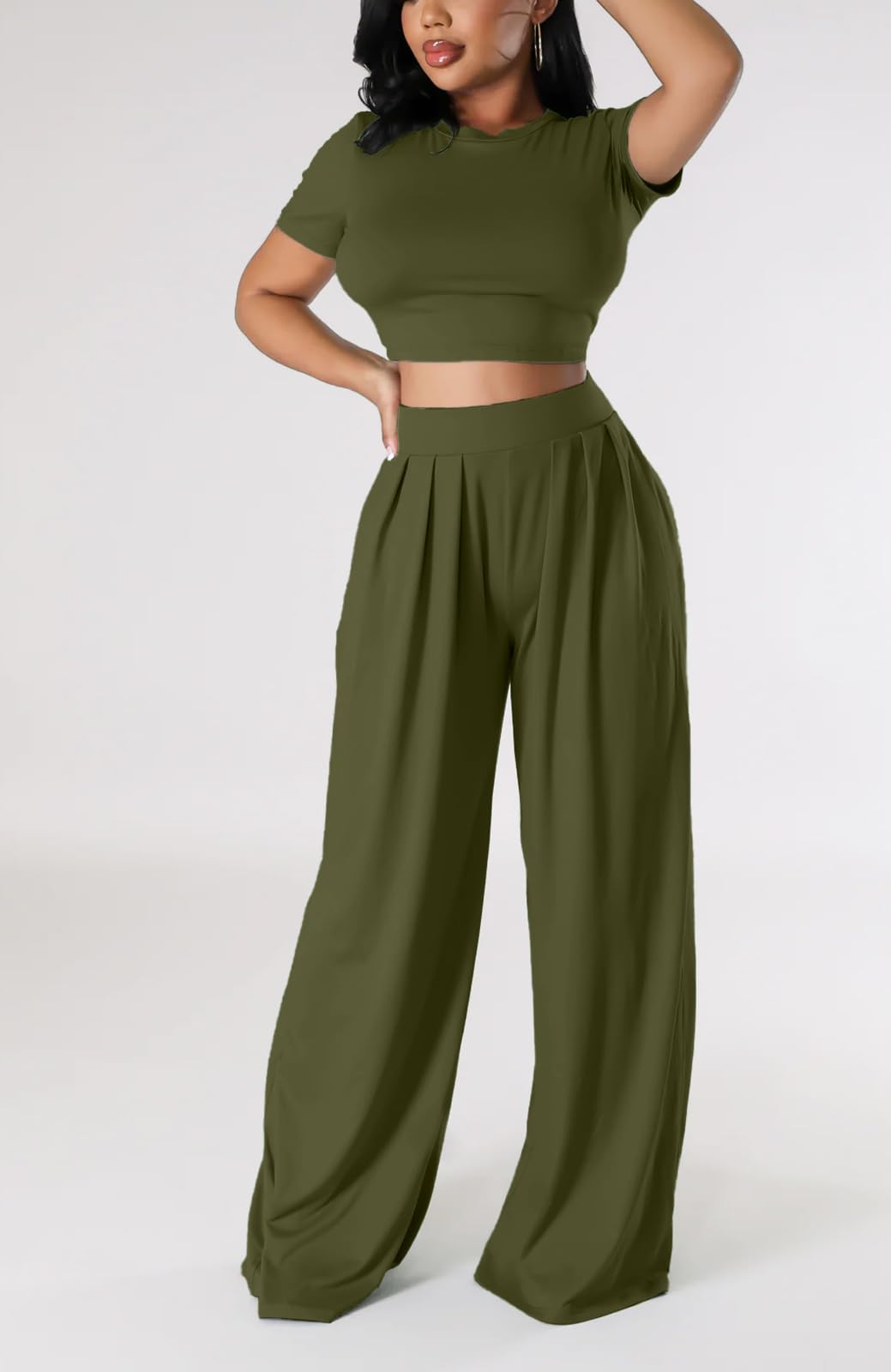 Hostoyo Hostoyo Short Sleeve Palazzo Pants Sets Moderno Mujer