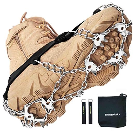 EnergeticSky 24 Spikes Crampons Ice Cleats Traction Snow Grips for Boots Shoes,Anti-Slip Stainless Steel Spikes,Microspikes for Hiking Fishing Walking Climbing Jogging Mountaineering.