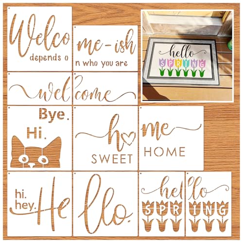 Doormat Stencils for Painting Funny Reusable Hello Welcome Home Stencils on Wood Sign Crafts Door Mats Furniture DIY Canvas (mat11)