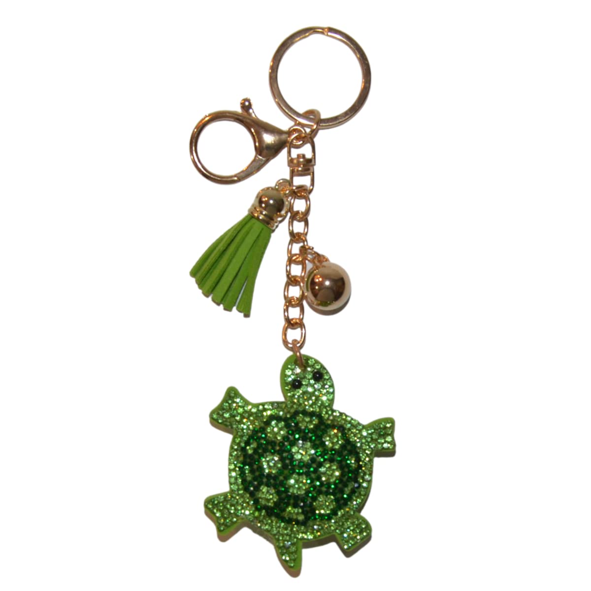 Popfizzy Bling Keychain, Rhinestone Purse Charm, Backpack Key Chain, Crystal Bag Charms, Key Fob, Green Turtle (Gold), One Size