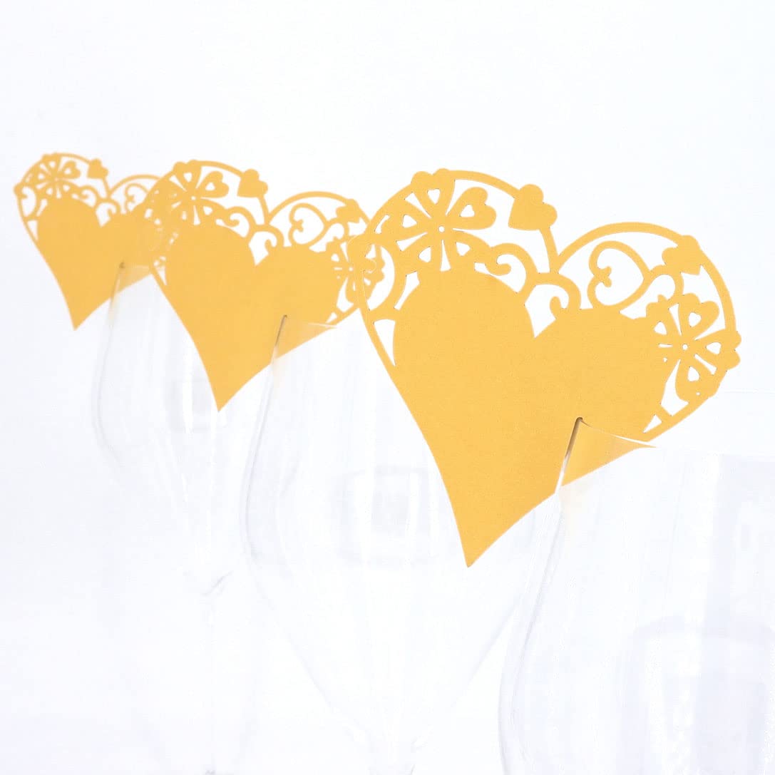 Little Snow Direct Gold Wedding Party Name Place Cards For Wine Glass Cup Pearlescent Laser Cut - 20Pcs Love Heart