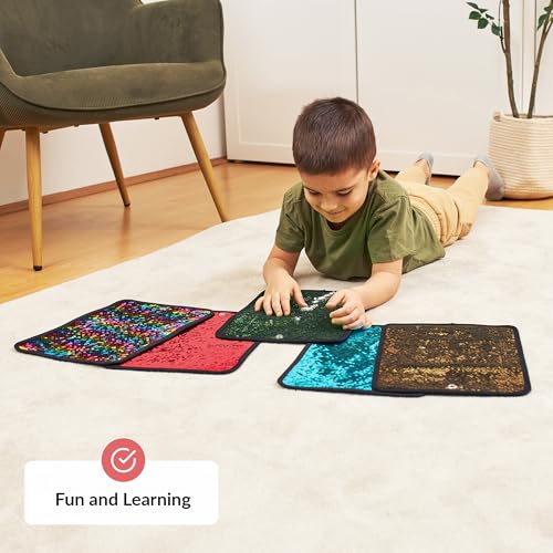 Image of ODOXIA Sequin Fabric Mats | Sequin Reversible Fabric Sensory Wall | Flip Sensory Wall Tiles for Kids | 5-Pack (Rectangles)