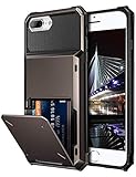 Vofolen Case for iPhone 8 Plus Case Wallet Card Holder ID Slot Scratch Resistant Dual Layer Protective Bumper Rugged TPU Rubber Armor Hard Shell Cover for iPhone 6 Plus 6s Plus 7 Plus 8 Plus Gun Color