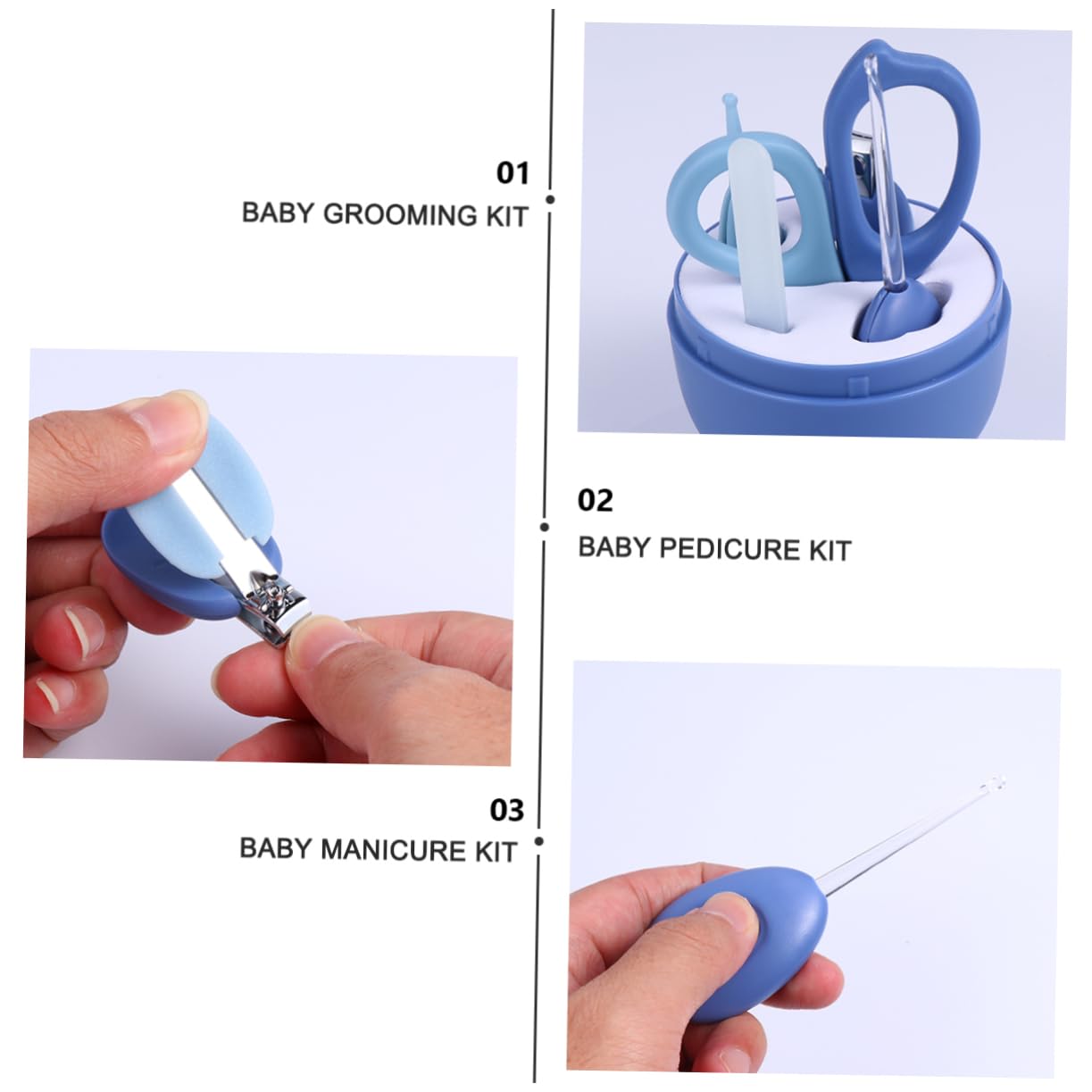 VICASKY 3juegos Cuidado De Uñas Para Bebés Kit De Manicura y Pedicura Tijeras Cortaúñas y Cucharilla Led Para Recién Nacidos y Niño Niña Pequeños Azul Púrpura