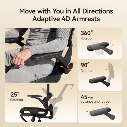 Image of SIHOO B100 PRO Mesh Office Chair with Footrest, Ergonomic Office Chair with Adaptive Lumbar Support, Desk Chair with Wide Headrest, Computer Chair with 360 Rotatable Flip-Up Armrests, Light Black