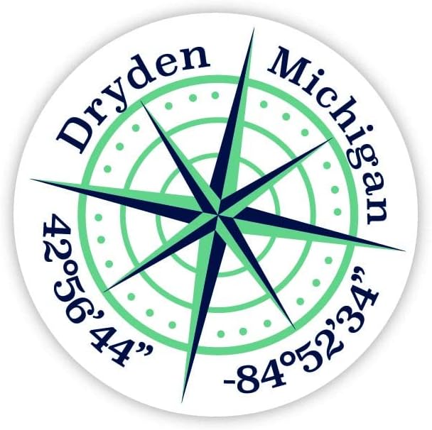 Dryden Michigan - Calcomanía de vinilo (4 pulgadas), diseño de brújula de longitud latitud