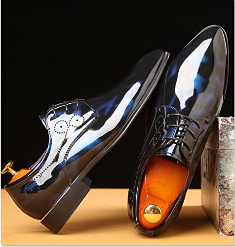 Oxford Shoes for Men Lace Up Pointed Toe Floral Patent PU Leather Anti-Slip Rubber Sole Low Top Block Heel Non Slip Business (Color : Grey, Size : 8.5)2