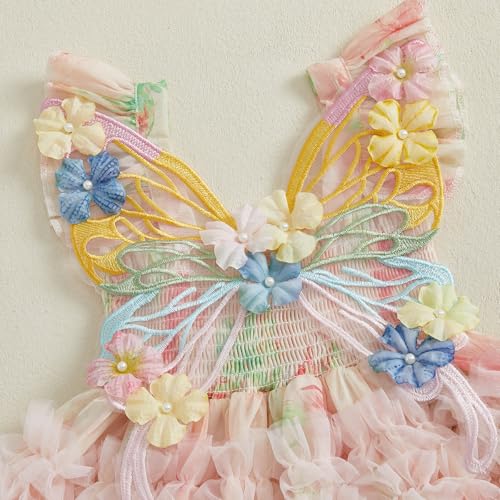 Toddler Baby Girls Dress Butterfly Print Fly Sleeve Frills Casual Dress Kids Fashion Summer Dress4