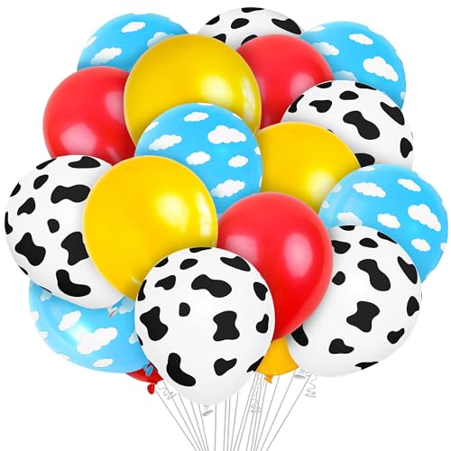 40PCS Inspired Cartoon Balloons 12 Inch Birthday Party Decorations Party Balloons Cow Print Sky Blue Cloud Balloon Arch Garland Kit for Farm Themed Colorful Party Decor