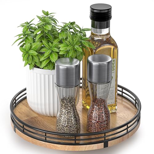 9" Oak Wood Lazy Susan Turntable Organizer for Cabinet, Round