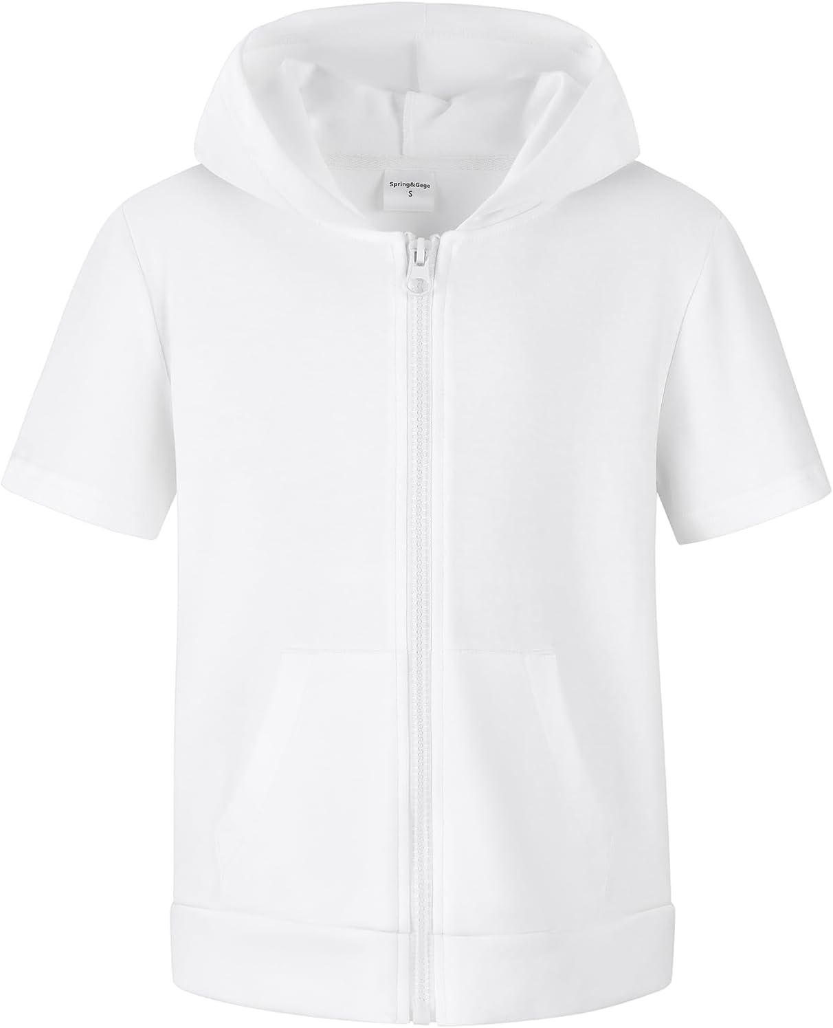 Spring&Gege Boys Lightweight Full Zip Hoodies Short Sleeve Hooded Sweatshirt (5-14 Years)