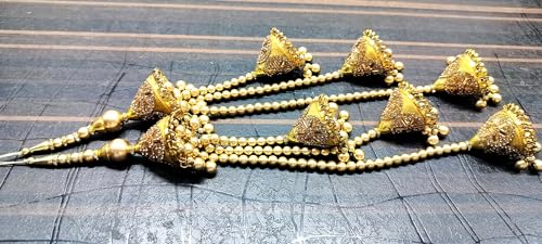 indianbeautifulstore Indian Bridal Long Lehenga Golden Beaded Fancy Tassels Boho Hippie Jewelery Making Ethnic Latkan Craft Sewing Sari Dress Material Tassels Long Lehanga Latkan, Large