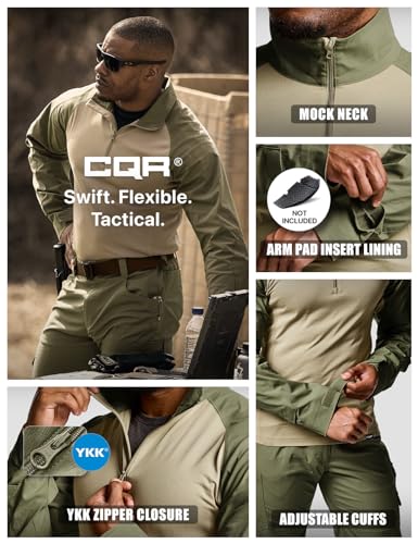 Image of CQR Men's Tactical Combat Shirt, 1 /4 Zip Long Sleeve Breathable Military BDU Training Top for Shooting, Hunting, Range Use