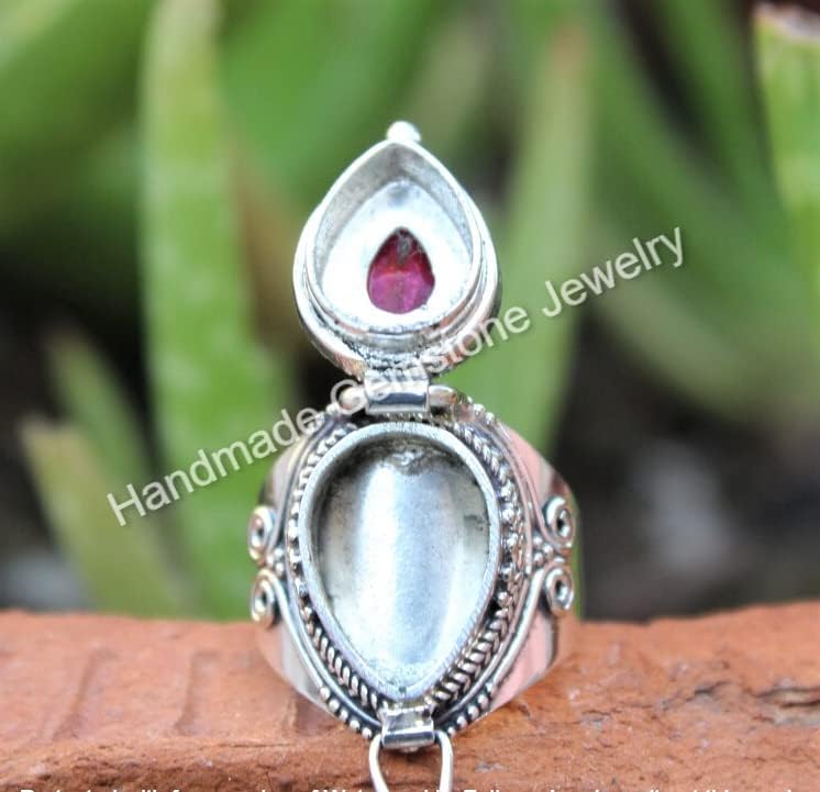 Ruby Ring, Poison Box Ring, Teardrop Stone Ring, Poison Ring, Strange Box Ring, Locket Ring, Red Ruby ~ Gemstone Box Ring, Pear Stone Ring, Poison Pill Box, Raw Ruby Ring, Handmade Poison Ring