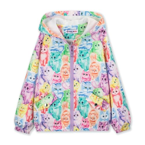 WELAKEN Girls and Toddlers' Lightweight Jacket - Hooded Printed Water-Resistant Jacket for Kids