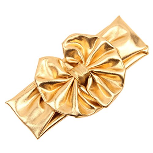 Tenworld Fashion Children Baby Girls Metallic Messy Big Bow Headband Hairband (Gold)