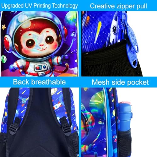 Image of UFNDC 3PCS Monkey Bookbag for Boys, Kids Space Backpack with Lunch Box, Water Resistant Rocket School Bag for Elementary Preschool Toddler