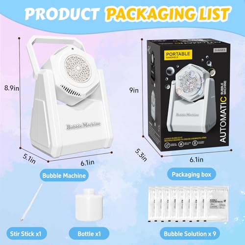 Bubble Machine for Kids Toddlers, Portable 90° Bubble Maker with Bubble Solution, Automatic Battery Operated Bubble Toys 20000+ Bubbles/Mins, Perfect for Halloween Parties/Birthday/Wedding/Christmas - Image 3