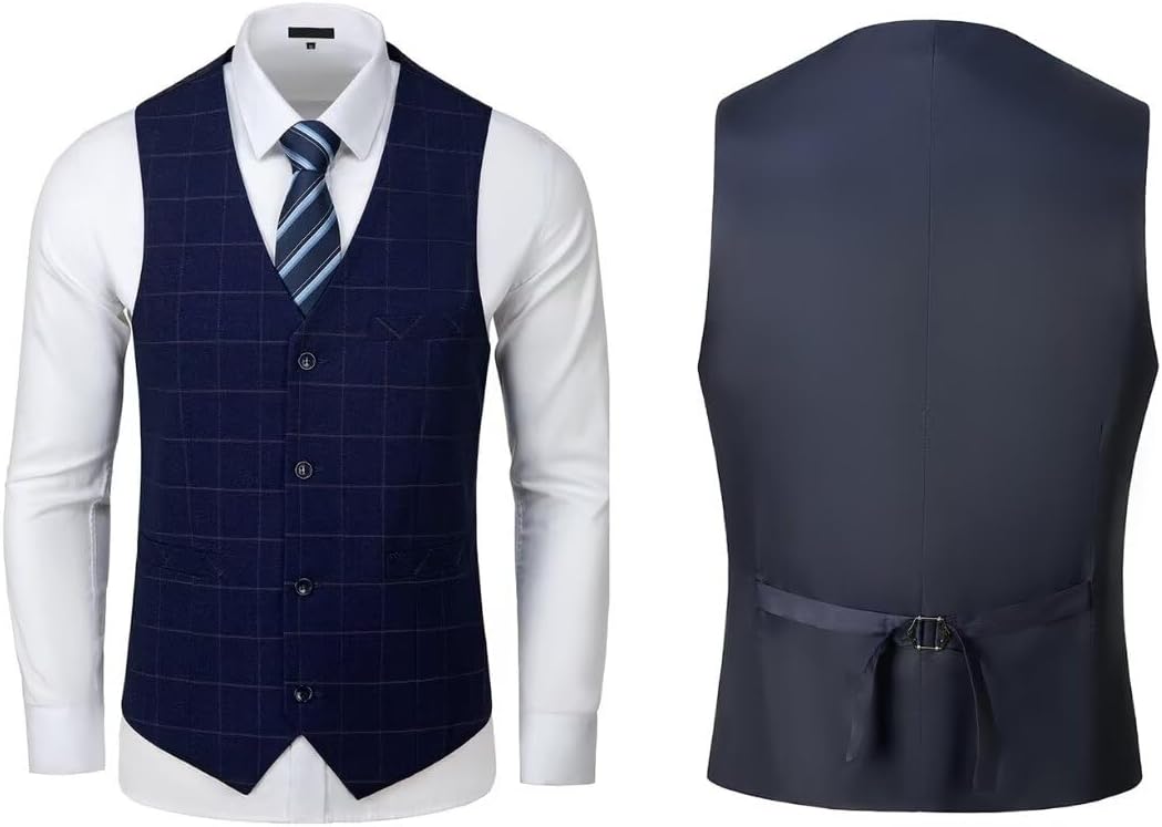 Men Suit Plaid Mens Slim Fit Formal Wedding 2 Buttons 3 Piece Suit Set Mens Prom Business Blazer Jacket Vest Pants - Image 6