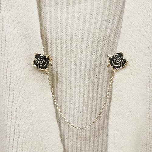 Image of uxcell Rose Sweater Clips, Retro Cardigan Collar Clips with Chain Shirt Clips Shawl Clips Clothes Clip for Women