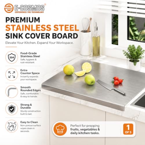 Image of E-COSMOS Large Stainless Steel Cutting Board for Kitchen,Chopping Board for Meat, Vegetables & Fruit, Extra Large Heavy Duty Countertop Surface, Easy to Clean & Durable