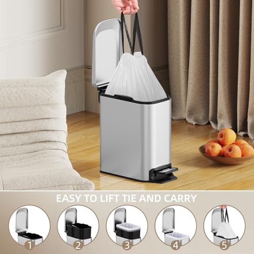 Image of KSSKSS 4 Gallon Mini Drawstring Trash Bags, Small Garbage Bags by KSSKSS, Code a fit 15-22 Liter, 4-6 Gal, White Trash Bin Liners for Home Office Kitchen Bathroom Bedroom, 120 Counts