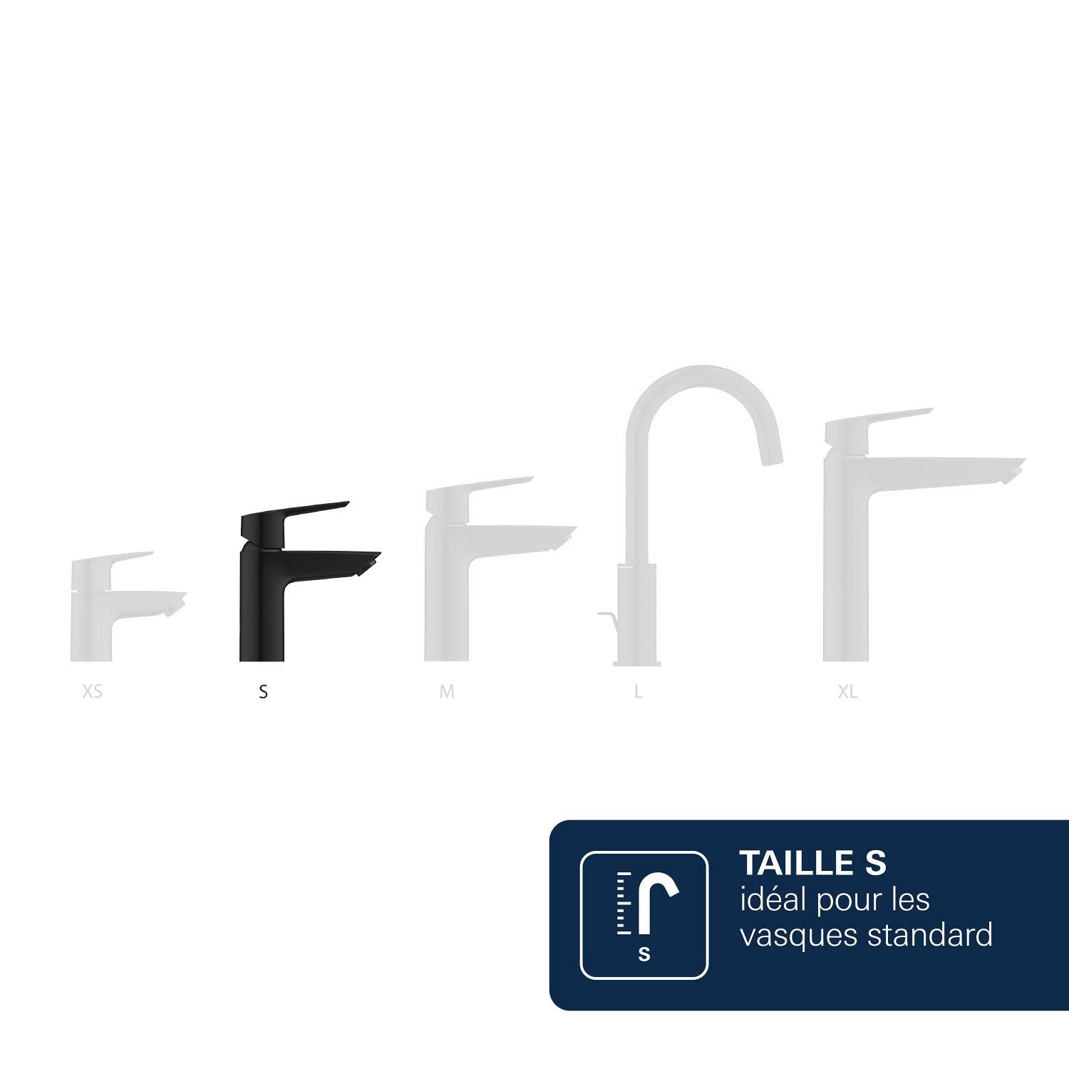 GROHE Dice Mitigeur monocommande Lavabo Taille S (Robinet pour Lavabo de Salle de bain, Avec bonde clic clac, facile à installer avec QuickTool inclus, Economie d'eau), Noir Mat, 1018572430