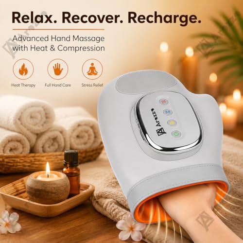 Image of Hand Massager with Heat & Compression - Wrap-Around Hand for Stress & Pain Relief - Arthritis & Carpal Tunnel Therapy - Cordless & Portable- 5 Massage Programs, 6 Intensity Levels- Finger , Wrist Relief and Knuckle Stretching Massage (A-2)