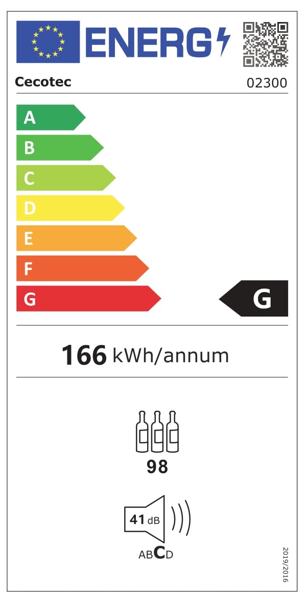 Cecotec Vinoteca de 98 Botellas Bolero GrandSommelier B98Black. 203 L, Sistema Compresor de Enfriamiento, Display, Control Táctil, Temperatura Regulable y Luz LED interior