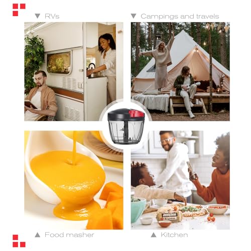 Image of Ourokhome Manual Food Processor Vegetable Chopper, Portable Hand Pull String Garlic Mincer Onion Cutter for Veggies, Ginger, Fruits, Nuts, Herbs, etc., 650ml, Black