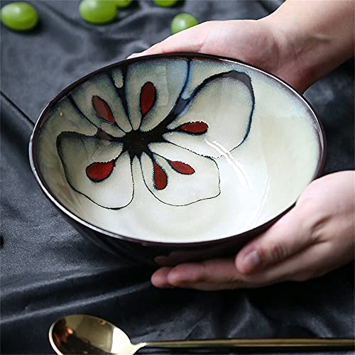 ERoomQ Pasta Bowls Ceramic Large Soup Ramen Bowl Fruit Salad Bowl Microwave Safe Creative Hand-Painted Mixing Serving Bowls 7.5 Inches Salad Bowls,
