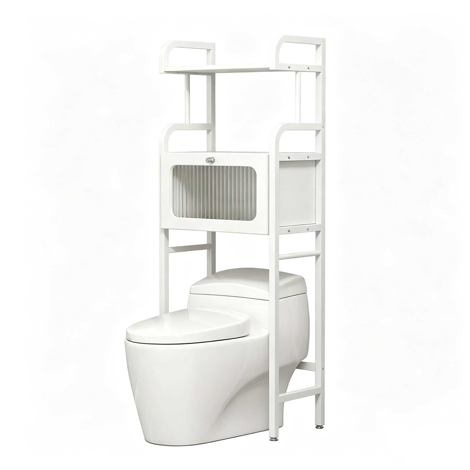 Freestanding Over The Toilet Storage Rack,3-Tier Bathroom Organizer, No Drilling Metal Shelf, Rustproof Space Saver(3-Tier White+White 21.7x11.8x66.1in)