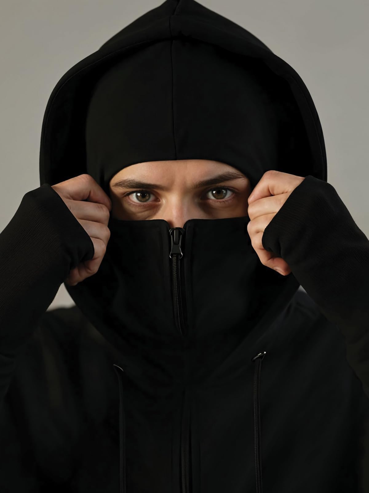 ADRO Cagoule pour homme, 320 g/m², coton doux, fermeture éclair, manchon avec trou pour le pouce, gants, veste de voyage avec capuche, sweat d'hiver