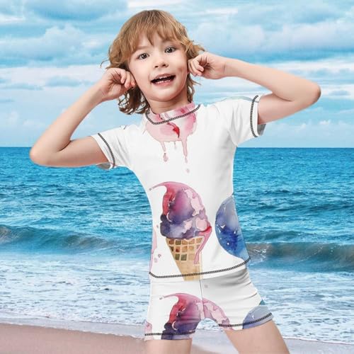 Watercolor Ice Cream in Waffle ConesChildren's Casual Swimsuit Set - Simple and Versatile9-11Y（140cm）2
