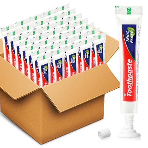 HOFASON 100 Tubes Bulk Travel Size Toothpaste 0.35oz Mini Small Travel Toothpaste 0.8x3.5 inches Peppermint Disposable Toothpastes Traveling Essentials for Guests Homeless Hotel Charity Toiletries