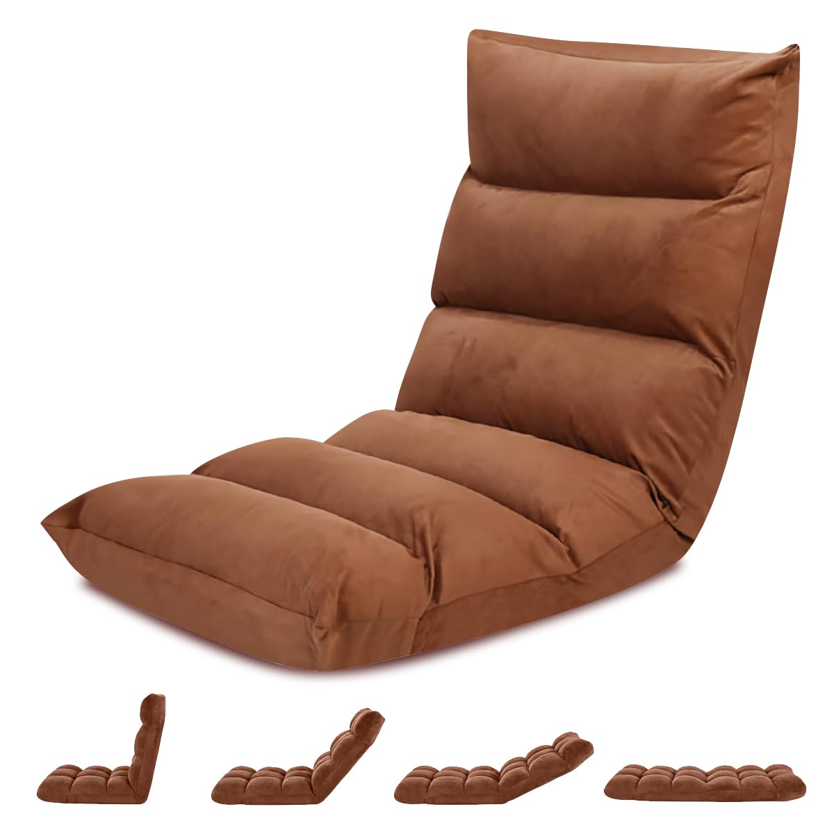 Folding Floor Chair Lazy Couch Lounge Sofa Cushion Floor Seating Back Support Floor Seat with Adjustable Backrest Fully Assembled Brown for Meditation Reading TV Watching Gaming