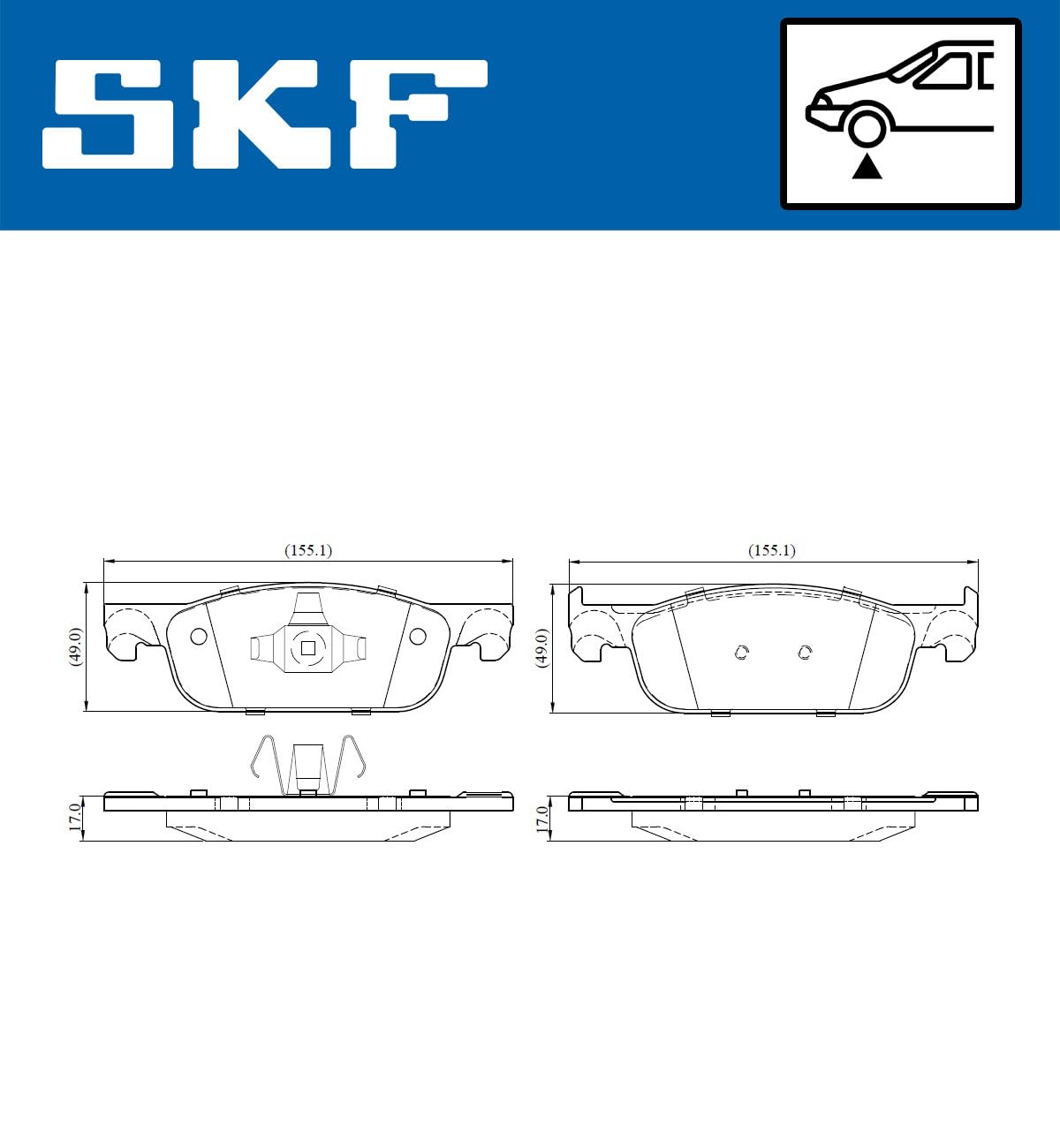 SKF Fren Balatası Ön Büyük Tip 17X155.1X49 Renault Clio IV 1.5 DCI/1.2 16V D4F/0.9 Tce H4B 12, Dacia Sandero II 1.5 DCI /0.9 Tce H4B 12, Sandero II 1.0 Sce B4D 16, Logan II 1.5 DCI K9K 12 Vkbp 80020