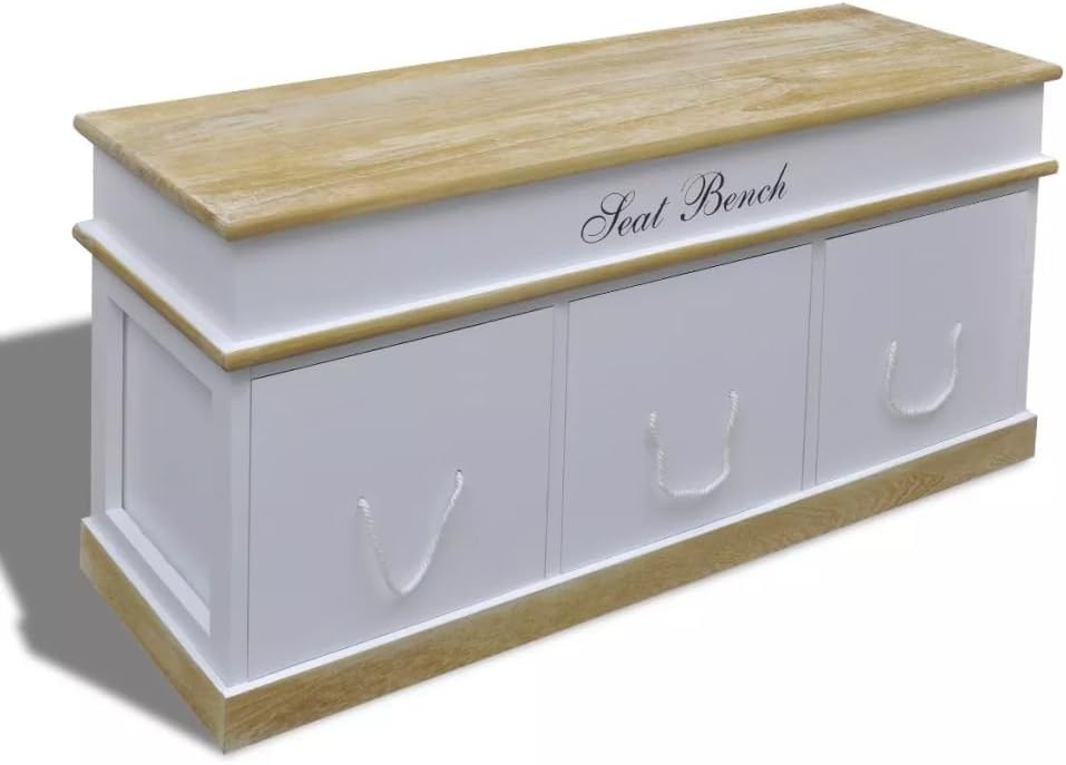 Mokuyary Coffre De Rangement En Bois - Blanc - 102 X 35 X 35 Cm