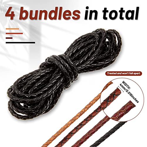 8 Yards Braided Leather Cord Antique Genuine Leather Strap Folded Bolo Tie Cord Rope Lace For Necklaces Bracelets Pendents Jewelry Making Beading Braiding Crafts, Black Brown Tawny Red Brown (4 Mm) #TOP1