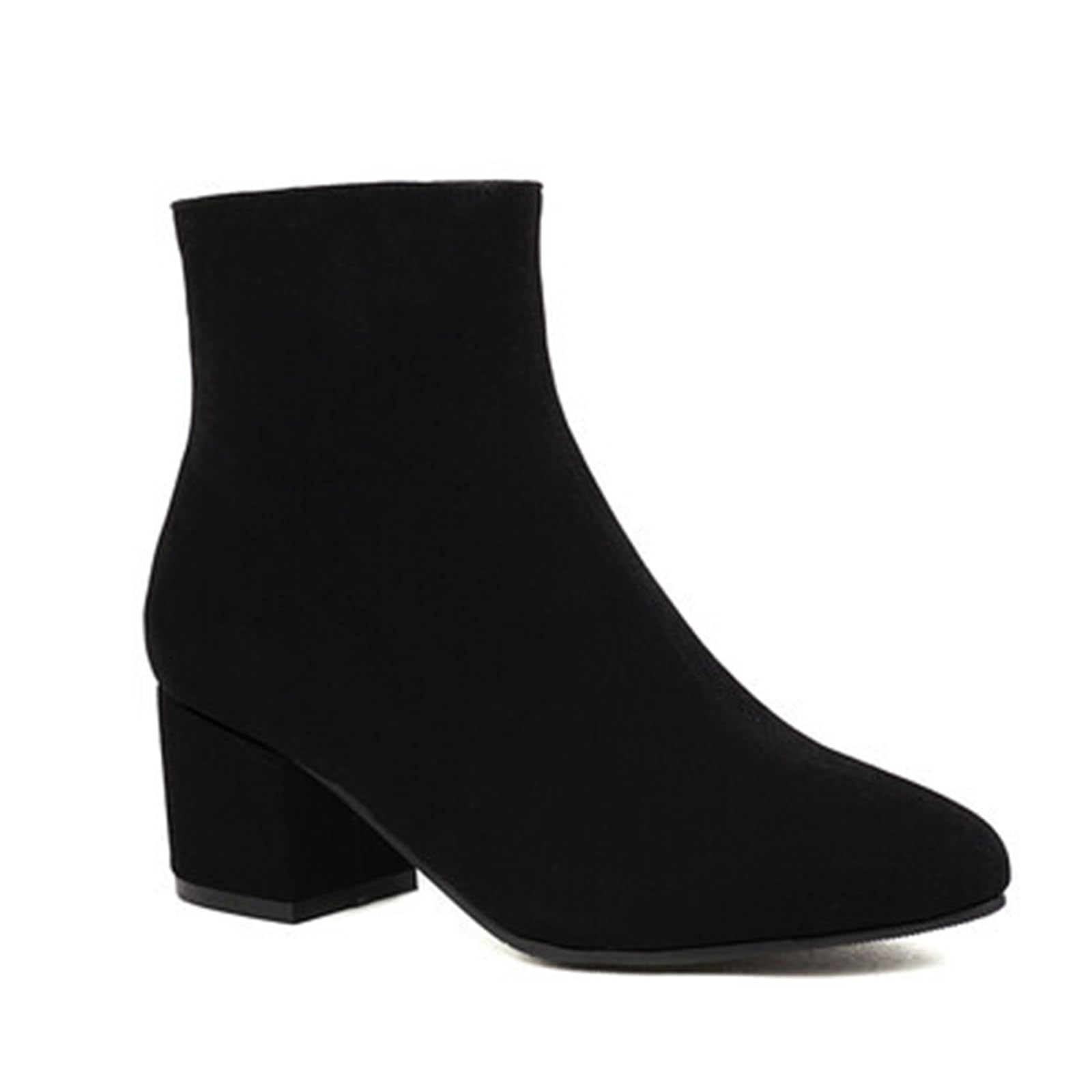 Womens Suede Tuberous Chelsea Ankle Boots With Side Zipper Elegant Pointed Toe Chunky Heel Non-Slip Vintage Short Boots