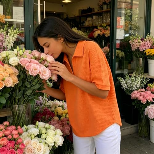 Polo décontracté col en V pour masquer les complexes avec un tricot gaufré ample - 5