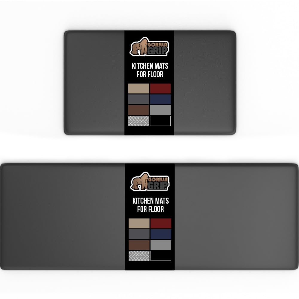 GORILLA GRIP Cushioned Kitchen Mats for Floor, 2 PK, 17x29+17x59, Charcoal