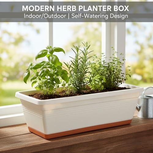 Macetero para ventana rectangular de plástico, macetas de autorriego para plantas de balcón 3