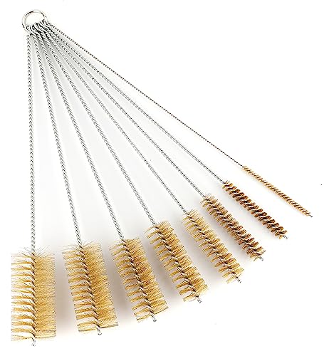 16 Inch Extra Long Pipe Cleaning Brush Set with Brass Bristles, 8 Piece Variety Pack for Auto Parts, Bottles,Tubes, Etc.