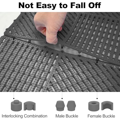 Image of ToLanbbt Modular Interlocking Cushion 12P 11.8 inch x 11.8 inch Interlocking Rubber Floor Drain Holes Non-Slip Splicing Drainage Mats for Deck, Shower, Kitchen, Drain Pool, Sauna Bath (Dark Grey, 2 Rows Dots)