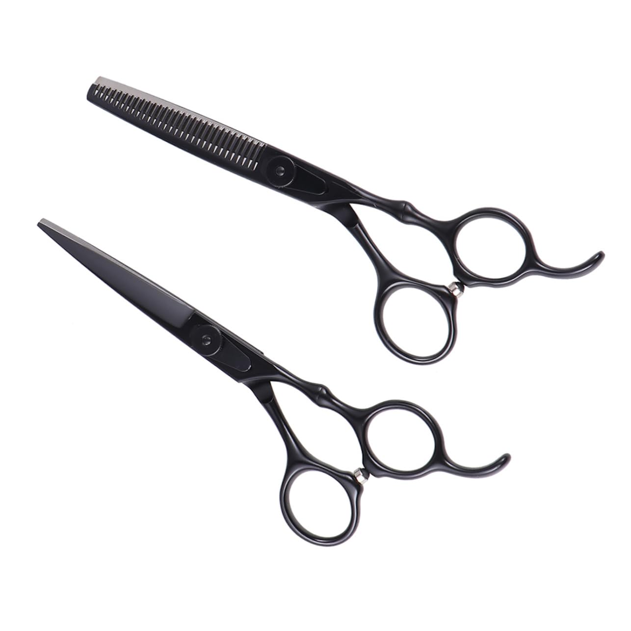 Set di Forbici da Parrucchiere Professionali in Acciaio Inox Nero | 2 Pezzi, per Casa e Salone, Impugnatura Facile, Design Anti-incastro, Non Facile da Arrugginire